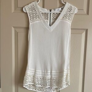 Solitaire Cream Sleeveless Blouse with Lace Accents
